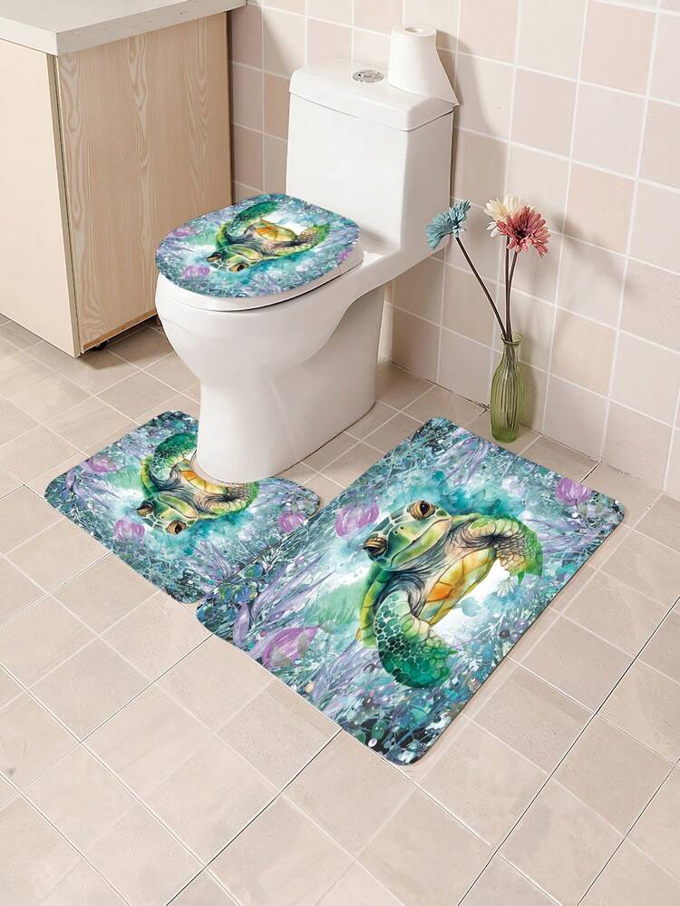 SDOTPMT 140 x 183 cm Zeeschildpad douchegordijn grappig schattig dier onderwater wereld oceaan zeewier koraalrif zeedieren groenblauw badkamer gordijn voor thuis badkuipen toilet decor set met haken