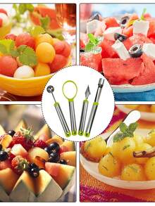 1pc/4pcs Stainless Steel Watermelon Ball Scooper,Stainless Steel Fruit Carving Set,Ice Cream Scoop, Multi-Functional Fruit Ball Carver,Professional 3 In 1 Watermelon Cutter Fruit Carving Tool,Ball Digger,Fruit Core Extractor,Carving,Scoop Remover,Fruit Platter Tools,Kitchen Small Tool