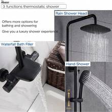 PHASAT Duschsystem Schwarz Thermostat Duscharmatur Duschset Regendusche mit 3 Funktion Handbrause und Überkopfbrause SB05D - Schwarz (schwarz) B - Übersicht 2