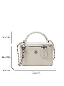 1 Piece Classic Fashion Elegant Solid Color Small Fragrance Style Popular New Hand Box Bag Simple Fashion Shoulder Messenger Bag - White - View 2