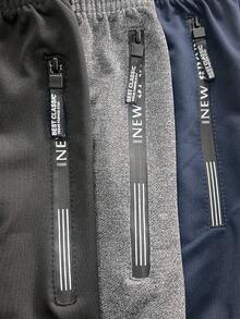 3PCS Men Drawstring Waist Solid Sweatpants Long Sweat Pants Plain Black Gym Basic Spring - Multicolor - View 3