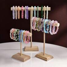 3pcs Wooden T-Shaped Jewelry Display Stand Set, Multifunctional Necklace, Bracelet, Anklet Organizer & Holder, Ideal For Wedding Accessories, Detachable Rack For Keys, Memorabilia, Hair Accessories Storage, Suitable For Counter, Vanity, Bedroom
