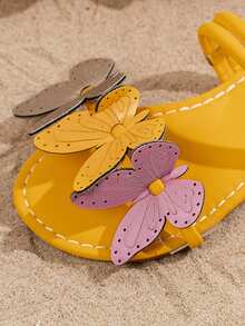 Handcrafted! Pink Dual Strap Design, Accompanied By Lively Yellow Floral And Butterfly Decorations, Comfortable And Skin-Friendly Girls' Summer Exclusive Sandals, Can Be Worn As Slippers - Yellow - View 6