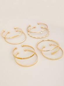 8件套欧美风格手链套装，锤纹、花卉、夸张六芒星设计，扭扣手链，珠宝礼品 - 金黃色 - 查看 4