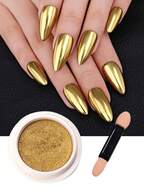 1 Set Gold Chrome Mirror Nail Powder, Metallic Gold Glitter Nail Art Pigment Powder, Includes 1 Eyeshadow Stick And Powder