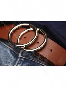 Cinturón Elegante Para Mujer Joven Moda Dos Círculos Hebilla