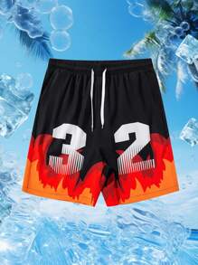 Black And Gold Flame Graphic Basketball Shorts, Size 32, Breathable Quick-Dry Fabric, Fashionable Sports Shorts Suitable For Summer Cooling, A Powerful Weapon On The Court And Street Fashion Leader