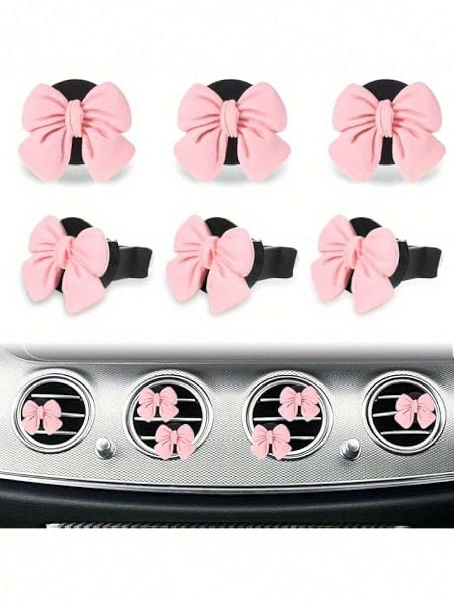 6件可爱蝴蝶结形汽车出风口装饰夹