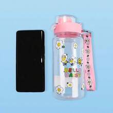 Miniso Minion Flower Series Drawstring Snap-Lid Plastic Cup 640mL/21.64oz, Cute And Portable, Everyday Durable(1 PC) - Pink - View 2