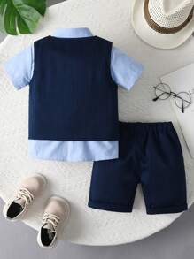 New Navy Blue Kids Suit Set, Summer Children Wedding Pageboy Outfits, Stylish Little Gentleman Suit