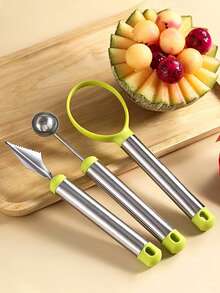 1pc/4pcs Stainless Steel Watermelon Ball Scooper,Stainless Steel Fruit Carving Set,Ice Cream Scoop, Multi-Functional Fruit Ball Carver,Professional 3 In 1 Watermelon Cutter Fruit Carving Tool,Ball Digger,Fruit Core Extractor,Carving,Scoop Remover,Fruit Platter Tools,Kitchen Small Tool
