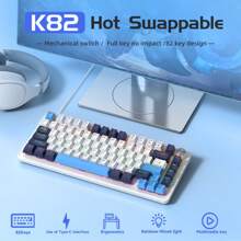 APAYADO Teclado Mecânico Multiuso APAYADO K82 com Botão Rotativo, Iluminação de Bottom Legal, 82 Teclas com Suporte para Substituição Rápida de Teclas, Teclado com Conexão com Fio Adequado para Jogos, Escritório e Uso Doméstico, Opções de Cor: Preto, Azul Berry e Luz da Lua, Opções de Interruptor: Interruptor Vermelho e Interruptor Azul
