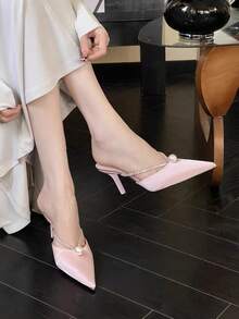 Women's Pointed Toe French Style High Heel Mule Slip-On Backless Shoes, New Stylish Design For 2025 - Pink - View 4