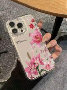 1 Stück kundenspezifische rosa Lilie, Orchideen Blume, Perle, Seestern Muster vollen Schutz Anti-Rutsch transparentes TPU Handyhülle kompatibel mit iPhone 16 Pro Max, 15, 14 Plus, 13 Pro, 12 Pro Max, 11, Xs Max, 8, 7