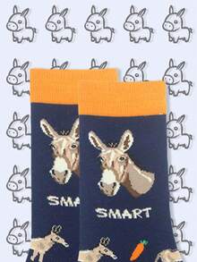 1 Pair Women And Men Cartoon Funny Donkey Pattern Crew Sock Comfortable For Daily , Sports And Party - Multicolor - View 2