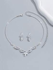 1 Set V-Shape Claw Chain Earrings And Necklace Jewelry Set, Suitable For Weddings And Formal Events - Silver 517 - View 2