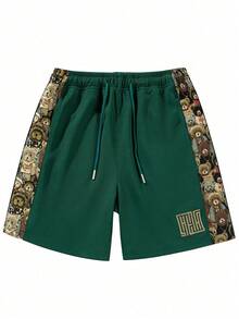 男士时尚宽松休闲刺绣熊沙滩短裤，夏季