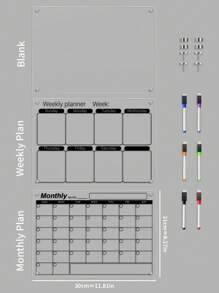 1 Set Transparent Magnetic Acrylic Weekly Planner Memo Board, Decorative Fridge Magnet, Reusable Waterproof Whiteboard For Home, Work Summary, Communication, Black Line Acrylic Message Board (Comes With 6 Magnetic Whiteboard Pens)