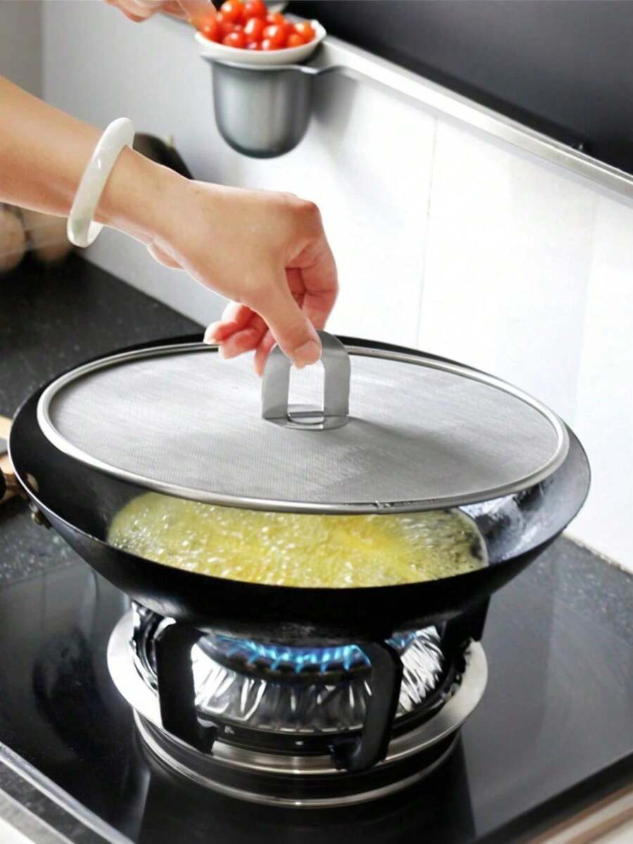 Foldable Handle Kitchen Anti-Oil Splash Cover Filter Net Pan Lid, Cooking Tool - Multicolor - View 1