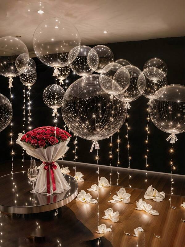 12/1 Pacote de Balões com Luzes LED BOBO de Iluminação Branco Quente - Balões Bolha Transparentes de 55,88 cm com Luzes de Corda LED de 3 Metros para Suprimentos de Festa Brilhante, Festa de Aniversário, Decoração de Casamento, Chá de Panela, Formatura (Várias Cores Disponíveis), Sem Bateria, Observação: Inflar para 45 cm ou mais