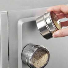 4 Packs, Magnetic Spice Jar, Wall Mounted Stainless Steel Spice Jar, With Lid And Small Hole, Rust Free, Easy To Clean