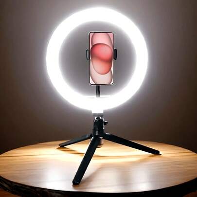 1pc Adjustable 10-Inch LED Ring Light, Color Temperature Adjustable - USB Powered, With 120 LED Beads, 360° Flexible Gooseneck, Tripod And Phone Holder, Suitable For Video Blogging, Photography And Live Streaming. Also Suitable For Photography, Video Recording, Live Streaming, Zoom Meetings, With Selfie Light Stand.