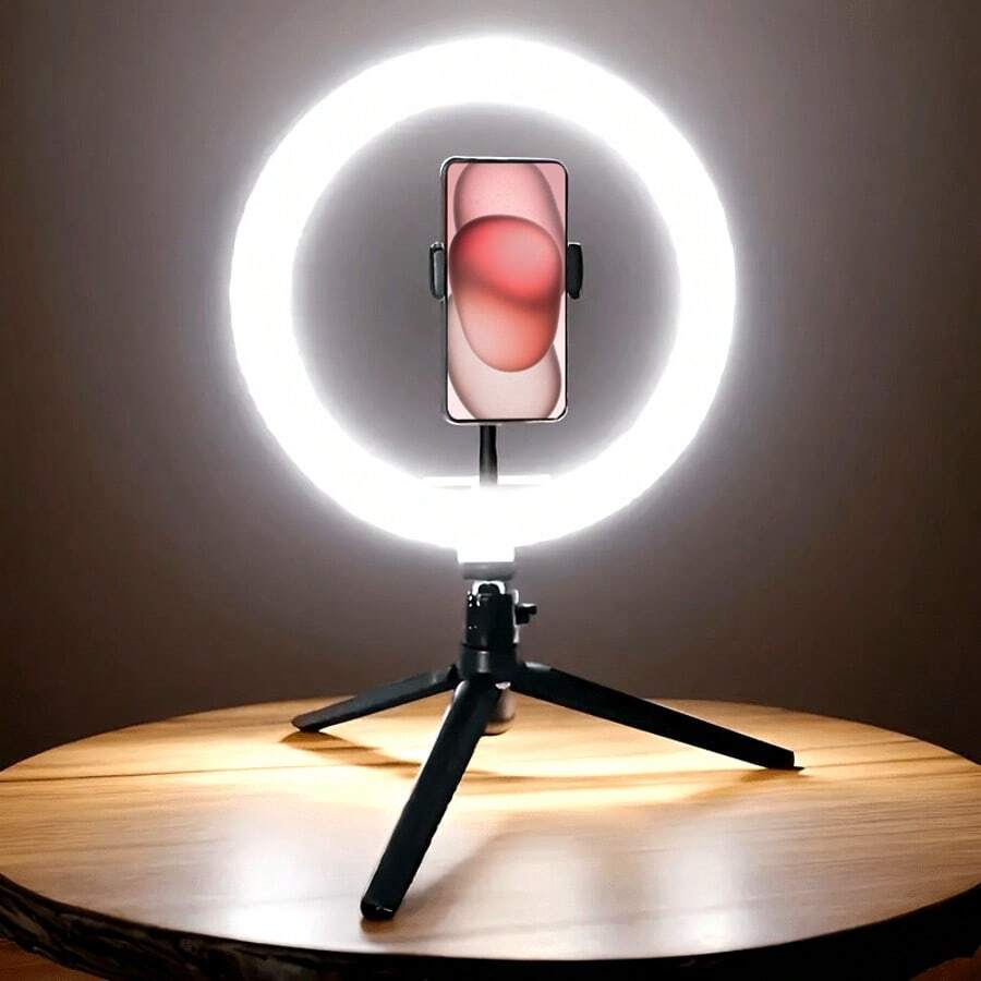 1 pièce Anneau de lumière LED 10" variable avec température de couleur réglable - Éclairage de studio alimenté par USB avec 120 LED, cou de cygne 360° rotative, trépied et support pour téléphone pour la vidéoblogue, la photographie et la diffusion en direct. Convient pour la photographie, l'enregistrement vidéo, la diffusion en direct, les réunions Zoom, avec un support pour l'éclairage de selfie