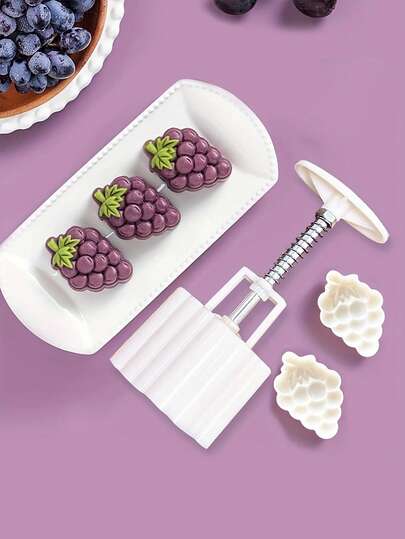 2 قطعة / مجموعة قالب كعكة القمر على شكل عنب يدوي الضغط غير لاصق قالب بسكويت زبادي الفاصوليا المتدفقة، مجموعة أدوات الخبز