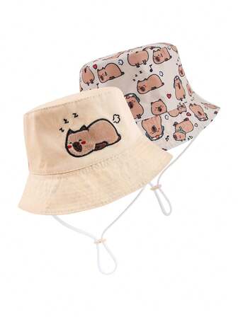 1pc Kids Reversible Piggy Print Bucket Hat, Unisex Children Sunscreen Bucket Hat For Daily Wear