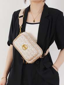 2024 New Fashion Classic Clown Solid Color PU Waterproof Material Rhombus Pattern Design Retro Chic Metal Animal Logo Design Shoulder Bag Square Bag Letter Graphic Decor Design Crossbody Bag Suitable For Shopping - Beige - View 6