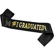 1 pieza Banda de graduación 2025 con letras doradas brillantes "Me gradué" para fiesta de graduación 2025, accesorios para ceremonia de celebración, utilería fotográfica, sin decoloración ni manchas, talla grande elegante en cámara (Blanco+Azul+Negro) - Multicolor - Ver 2