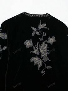 ZEVITY Women's Elegant Floral Embroidery Velvet Jacket, Autumn/Winter