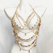 1 件可调节贝壳串珠身体链，适合度假和派对装扮 - 金色 - 查看 3