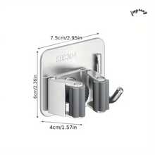 1pc Stainless Steel Mop And Broom Holder, Wall Mounted With Hooks, No Drilling Easy Installation, Polished Surface, Space Saving Home And Bathroom Organizer, Practical Hooks