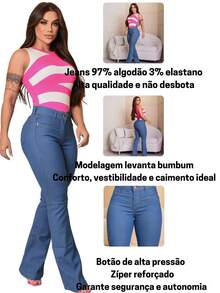 Kit 2 Women's Flare Jeans Boot Cut High Waist Bell Bottom With Lycra - Light Blue / Black - View 2