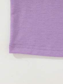 3-Piece Set For Young Girls: Casual Cap Sleeve Top With Heart Prints, Suitable For Valentine's Day - Purple - View 3