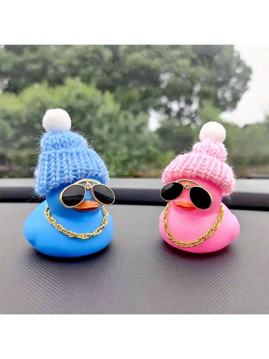 قطعة واحدة زخرفة سيارة بشكل بطة زرقاء وردية رائعة، البطة المطاطية للتزيين على لوحة أجهزة السيارة، هدية للمناسبات، إكسسوارات داخلية للسيارة