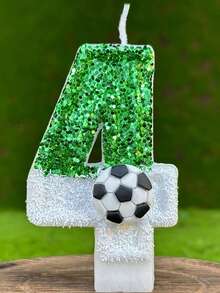 1pc Creative Soccer Digital Dual Tone Birthday Candle Cake Decoration For DIY, Anniversary, Party, Back To School Valentine Day - Green - View 6