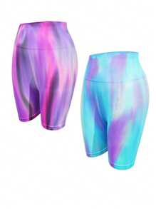 2PCS High Waist Seamless Slimming Sports Shorts , Women's Aurora Butt Lifting Fitness Pants For Running And Yoga, Sport Style