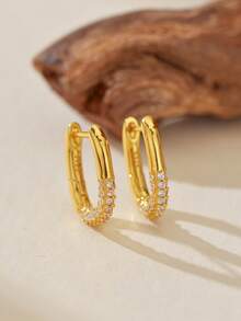 925纯银锆石椭圆形耳环套装，高品质，适合女性日常佩戴，可叠戴 - Luxury Hoop Earrings - 查看 3