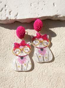 Funny Cute Statement Dancing Cat Drop Dangle Earrings For Women, Girls, Summer, Winter, Vacation, Holiday, Beach Party, Gift For Her, Couple Gift
