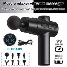 Massage Gun Fascia Gun Muscle Massager With 99 Modes And 8 Heads, LED Touch Screen Control, For Shoulder Body - Black - View 2