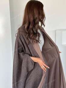 1 pezzo Abito cardigan da donna con maniche a pipistrello lunghe in lino, stile arabo retrò di Dubai, moda casual e larga, adatto per uso quotidiano, riunioni, kaftan modesto