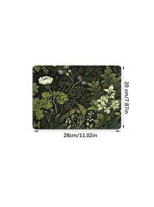 1pc Green Floral Pattern Rubber Anti-Slip Computer Laptop Office Gaming Mouse Pad