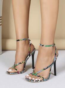 Women Fashion High Heeled Shoes, Metal PU Leather Flat Strap Sandals, Nude Strap Sandals, Thong Sandals, Metal Square Toe Sandals, Silver Electroplated Heeled Sandals, Thin Heeled Sandals, Regular Outdoor Summer Sandals, Women Silver Sandals