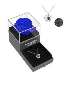 1支永生真玫瑰，配100种语言的“我爱你”项链，送给她、女朋友的礼物，永生真玫瑰花礼品，适合女性、母亲、妻子，适用于情人节、生日、周年纪念日、毕业典礼等场合。 - 彩色 - 查看 11