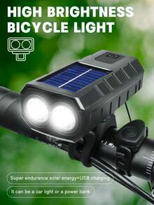 X-TIGER Solar Powered Bicycle Front & Rear Light Set, USB Rechargeable LED Searchlight - Bike Flashlight - Multicolor - View 2