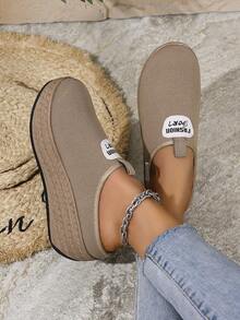 Giày sandal đế xuồng đế xuồng thời trang Cross-Border mới, giày đi biển mũi tròn thường ngày cho nữ vào mùa hè - Màu Khaki - Xem 3