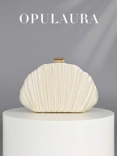 OpulAura Women's Elegant/Luxury Box Pleated Satin Party Clutch, Romantic Wedding Handbag, Charming/Delicate Evening Dress Bag, Minimalist Apricot Box-Shaped Purse With Detachable Chain, Suitable As Holiday Gift, Clutch Bag For Wedding