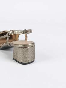 Women's Pointed Toe Chunky Heel Open Back Fashion Sandals - Bronze - View 3
